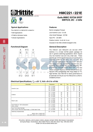 HMC221_06 datasheet - GaAs MMIC SOT26 SPDT SWITCH, DC - 3 GHz