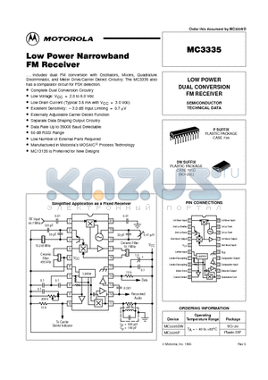 MC3335 datasheet - Low Power Narrowband FM Receiver