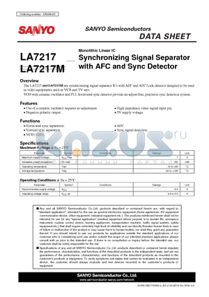 LA7217 datasheet - Synchronizing Signal Separator with AFC and Sync Detector