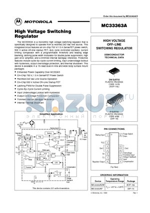 MC33363A datasheet - HIGH VOLTAGE OFF-LINE SWITCHING REGULATOR