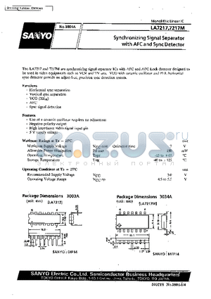 LA7217M datasheet - Synchronzing Signal Separator with AFC and Sync Detector