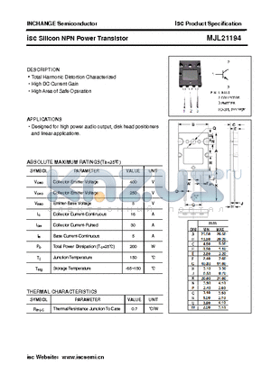 MJL21194 datasheet - isc Silicon NPN Power Transistor
