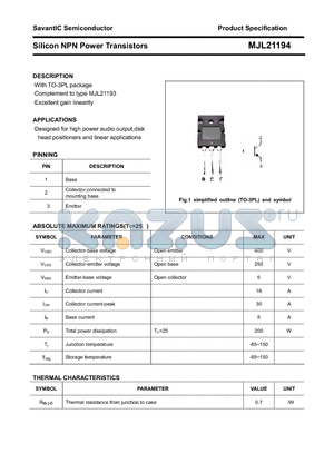 MJL21194 datasheet - Silicon NPN Power Transistors
