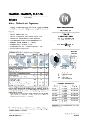 MAC8M datasheet - Triacs Silicon Bidirectional Thyristors