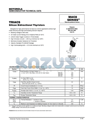 MAC8D datasheet - TRIACS 8 AMPERES RMS 400 thru 800 VOLTS