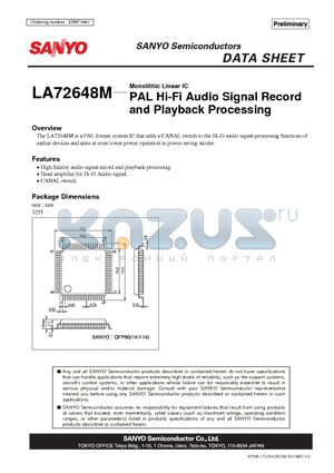LA72648M datasheet - PAL Hi-Fi Audio Signal Record and Playback Processing