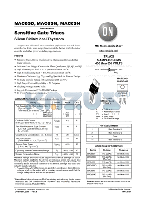 MAC8S datasheet - Sensitive Gate Triacs Silicon Bidirectional Thyristors