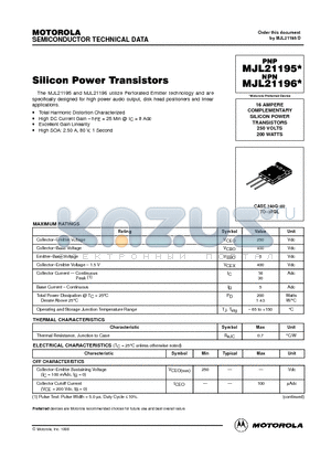 MJL21196 datasheet - COMPLEMENTARY SILICON POWER TRANSISTORS