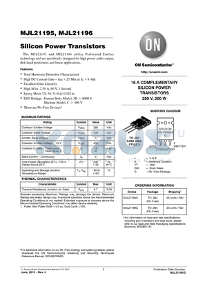 MJL21196 datasheet - Silicon Power Transistors