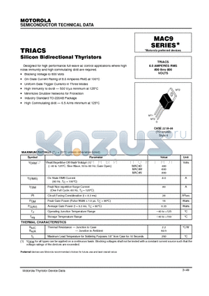 MAC9 datasheet - TRIACS 8.0 AMPERES RMS 400 thru 800 VOLTS