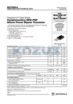 MJL3281A datasheet - COMPLEMENTARY SILICON POWER TRANSISTORS