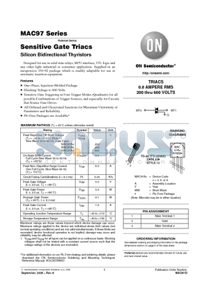 MAC97A4 datasheet - Sensitive Gate Triacs Silicon Bidirectional Thyristors