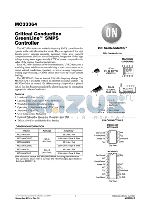 MC33364 datasheet - Critical Conduction GreenLine SMPS Controller