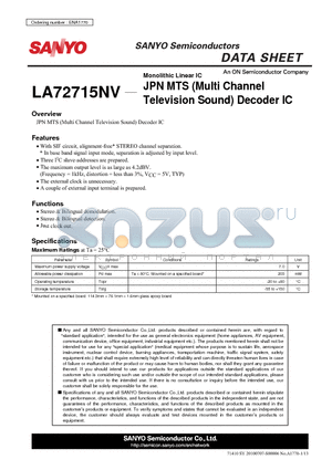 LA72715NV datasheet - JPN MTS (Multi Channel Television Sound) Decoder IC