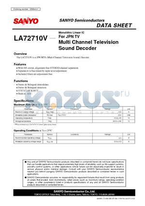 LA72710V datasheet - Multi Channel Television Sound Decoder