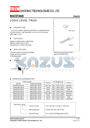 MAC97A6-AA3-R datasheet - LOGIC LEVEL TRIAC