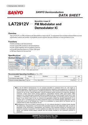 LA72912V datasheet - FM Modulator and Demodulator IC