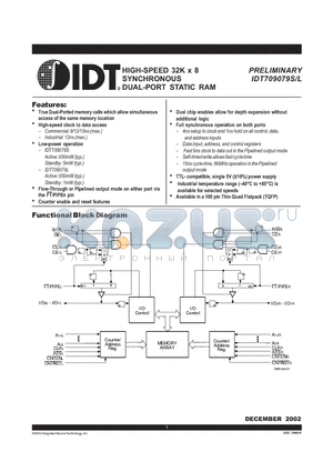 IDT709079L datasheet - HIGH-SPEED 32K x 8 SYNCHRONOUS DUAL-PORT STATIC RAM