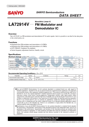 LA72914V datasheet - Monolithic Linear IC FM Modulator and Demodulator IC