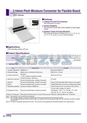 FH1-15S-2.54DSA datasheet - 2.54mm Pitch Miniature Connector for Flexible Board