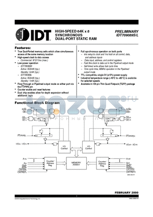 IDT709089 datasheet - HIGH-SPEED 64K x 8 SYNCHRONOUS DUAL-PORT STATIC RAM