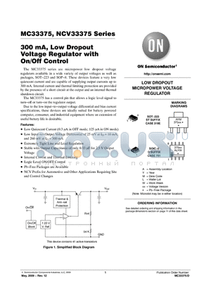 MC33375 datasheet - 300 mA, Low Dropout Voltage Regulator with On/Off Control