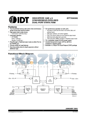 IDT709099L datasheet - HIGH-SPEED 128K x 8 SYNCHRONOUS PIPELINED DUAL-PORT STATIC RAM