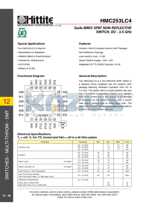 HMC253LC4 datasheet - GaAs MMIC SP8T NON-REFLECTIVE SWITCH, DC - 3.5 GHz