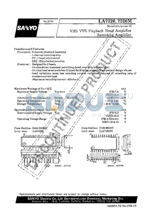 LA7320M datasheet - VHS VTR Playblack Head Amplifier Recording Amplifier