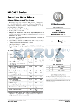 MAC997 datasheet - SENSITIVE GATE TRACS