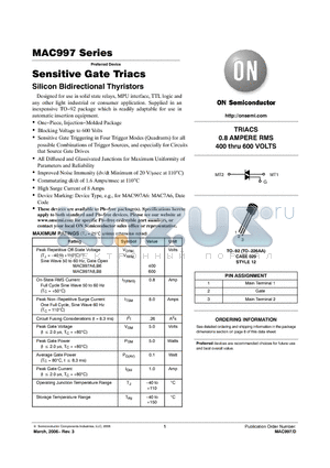 MAC997A6RL1 datasheet - Sensitive Gate Triacs Silicon Bidirectional Thyristors