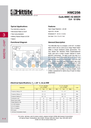 HMC256_07 datasheet - GaAs MMIC I/Q MIXER 5.9 - 12 GHz