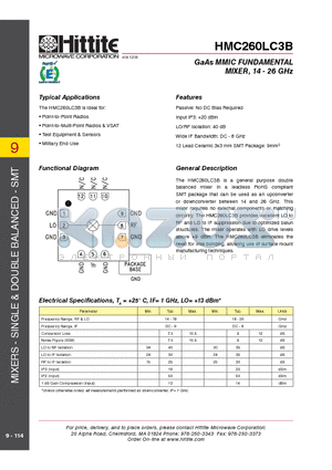 HMC260LC3B_09 datasheet - GaAs MMIC FUNDAMENTAL MIXER, 14 - 26 GHz