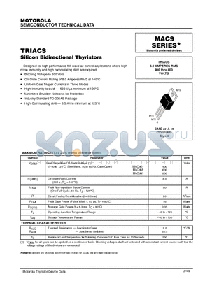 MAC9D datasheet - TRIACS 8.0 AMPERES RMS 400 thru 800 VOLTS