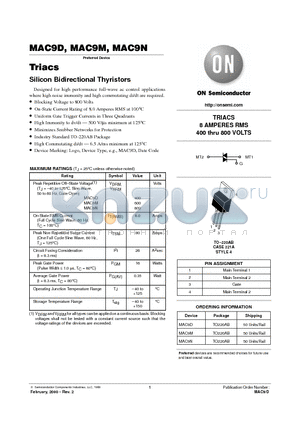 MAC9D datasheet - Triacs (Silicon Bidirectional Thyristors)