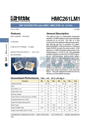 HMC261LM1 datasheet - SMT DISTRIBUTED GaAs MMIC AMPLIFIER 20 - 32 GHz