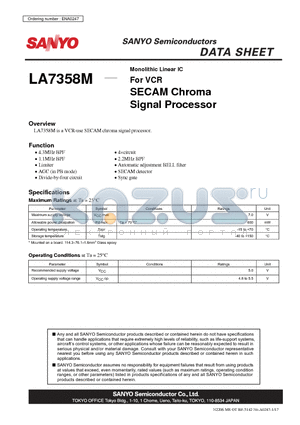 LA7358M datasheet - Monolithic Linear IC For VCR SECAM Chroma Signal Processor