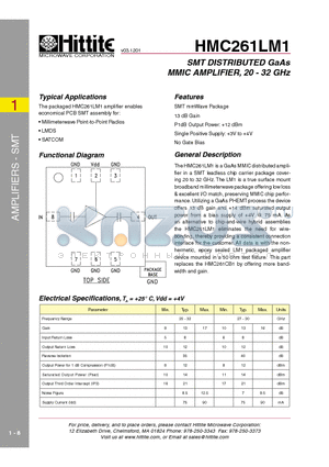 HMC261LM1_01 datasheet - SMT DISTRIBUTED GaAs MMIC AMPLIFIER, 20 - 32 GHz