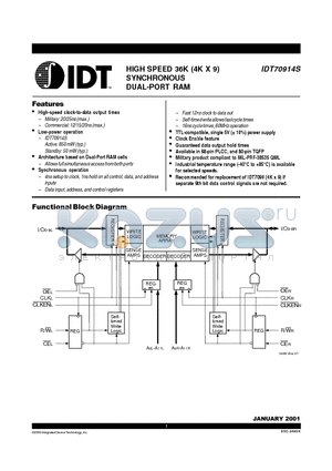 IDT70914S25FI datasheet - HIGH SPEED 36K (4K X 9) SYNCHRONOUS DUAL-PORT RAM