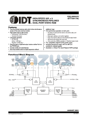 IDT709179L datasheet - HIGH-SPEED 32K X 9 SYNCHRONOUS PIPELINED DUAL-PORT STATIC RAM