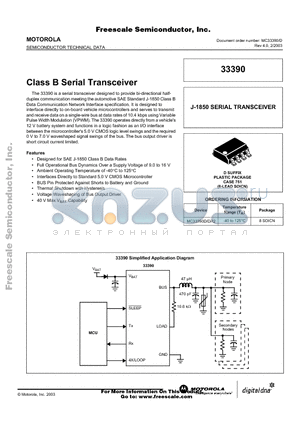 MC33390 datasheet - Class B Serial Transceiver