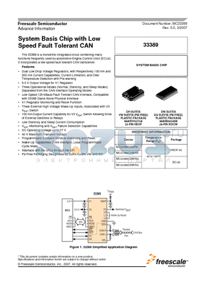 MC33389CDWR2 datasheet - System Basis Chip with Low Speed Fault Tolerant CAN