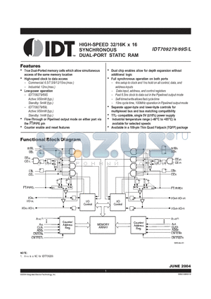 IDT709269L datasheet - HIGH-SPEED 32/16K x 16 SYNCHRONOUS DUAL-PORT STATIC RAM