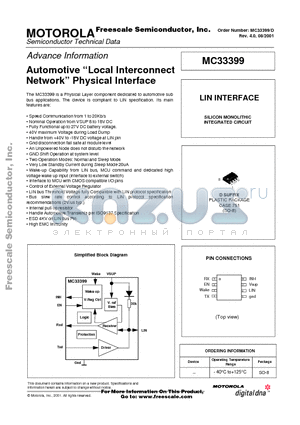 MC33399 datasheet - Automotive Local Interconnect Network Physical Interface