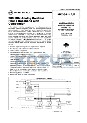 MC33411BFTA datasheet - 900 MHZ ANALOG CORDLESS PHONE BASEBAND WITH COMPANDER