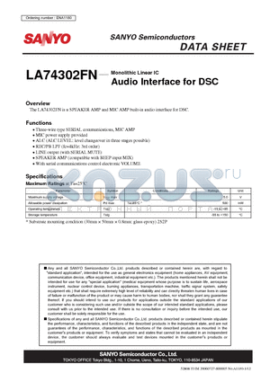 LA74302FN datasheet - Monolithic Linear IC Audio Interface for DSC