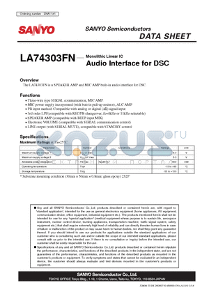 LA74303FN datasheet - Monolithic Linear IC Audio Interface for DSC