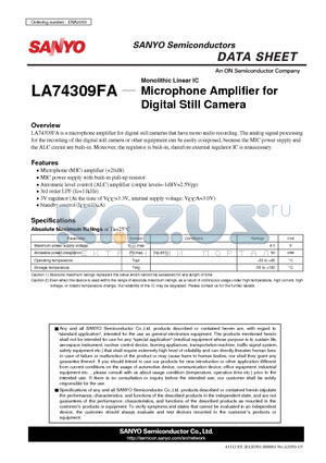 LA74309FA datasheet - Microphone Amplifier for Digital Still Camera
