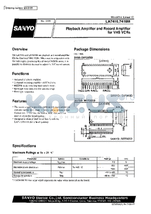 LA7416 datasheet - Playback Amplifier and Record Amplifier for VHS VCRs