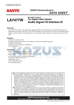 LA7477W datasheet - For Digital Video Camera Audio Signal I/O Interface IC